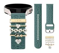 DGege Leopard Engraved Bands Compatible with Galaxy Watch 7 6 5 4 Active 2/FE 40mm 44mm/Watch 6/4 Classic/5 Pro,20mm Watch Band with 5PCS Charms Accessories Silicone Strap for Samsung Watch Band Women