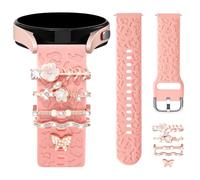 DGege Leopard Engraved Bands Compatible with Galaxy Watch 7 6 5 4/Active 2/FE 40mm 44mm/Watch 6/4 Classic/5 Pro,20mm Watch Band with 5PCS Charms Accessories Silicone Strap for Samsung Watch Band Women