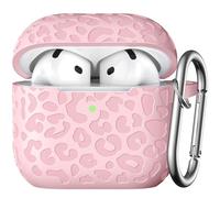 DGege Leopard Engraved Case for AirPods 4, Soft Silicone Protective Case for Women, Cute AirPod 4 Case Accessories with Keychain (Lightpink)