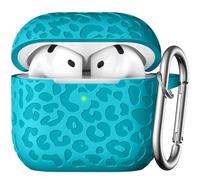 DGege Leopard Engraved Case for AirPods 4, Soft Silicone Protective Case with Keychain, Teal, Compatible with Apple AirPods 4th Generation, Everyday Use