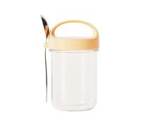 DGERFDJO 430ml Breakfast Glass Cup with Lid & Spoon, Leakproof Oatmeal Cereal Nut Yogurt Salad Container(Silver)