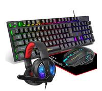 DGG Gaming Keyboard and Mouse, Headphones, Mouse pad Combo for PC Gamers | RGB Backlight Gaming Keyboard and Mouse Bundle with Headset, All in One for Xbox and PS4 Users