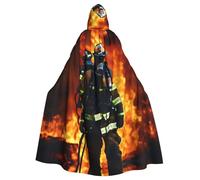 dggkup Firefighter Fireman Flame Print Stylish Hooded Cloak For Adults Carnival Cosplay Costume Wizard Renaissance Roles