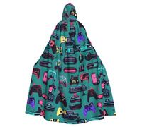 dggkup Gaming Controller Patterns Print Stylish Hooded Cloak For Adults Carnival Cosplay Costume Wizard Renaissance Roles