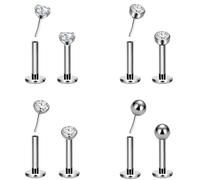 DGhera 8pcs G23 Titanium Flat Back Earrings Stud Threadless Tragus Cartilage Lip Medusa Piercing Jewelry, 8 mm, Titanium, no gemstone