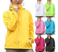 DGHM Ladies Lightweight Waterproof Jacket Windbreaker Thin Hooded Bicycle Rain Jackets Wind Jacket Packable Travel Active Outdoor Rainwear(00 Yellow,S)