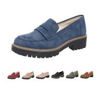 DGHM Orthopedic Platform Loafers, Leather Loafers for Women 2025 Comfortable Work Shoes, Chunky Penny Loafers for Women Lug Sole Oxfords Business Work Shoes Slip-Ons(Blue,5)