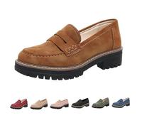 DGHM Orthopedic Platform Loafers, Leather Loafers for Women 2025 Comfortable Work Shoes, Chunky Penny Loafers for Women Lug Sole Oxfords Business Work Shoes Slip-Ons(Brown,5)