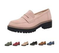 DGHM Orthopedic Platform Loafers, Leather Loafers for Women 2025 Comfortable Work Shoes, Chunky Penny Loafers for Women Lug Sole Oxfords Business Work Shoes Slip-Ons(Pink,5)