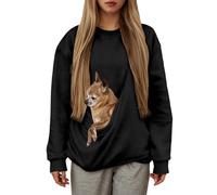DGHM Pet Pouch Sweatshirt with Kangaroo Pouch Sherpa Funny Sweatshirts with Cat Pocket Dog Puppy Carrier Warm Fuzzy Winter Pullover Cute Pets Holder Long Sleeve Tops for Pet Animal Lover Black
