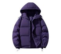 DGHM Quilted Jacket for Women UK Hooded Puffer Down Coat Quilted Padded Coats Hoodie Top Plain Short Down Puffer Coats Ladies Lightweight Waterproof Jackets(Purple,XXL)