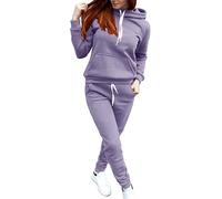 DGHM Track Suit for Women UK Jogging Sweat Suits 2 Piece Set Y2k Co Ord Lounge Full Sets Solid Color Hoodies and Drawstring Joggers Ladies Gym Activewear Leisure Outfits(02 Purple,M)