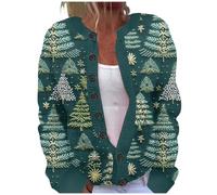 DGHM Womens Christmas Cardigan Lightweight Long Sleeve Button Tops Ladies Chunky Cable Knit Reindeer Printed Cardigans Loose Funny Xmas Snowman Tree Graphic Sweater Plus Size Jumpers