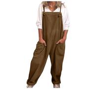DGHM Women's Dungarees Plus Size Soft Cotton Linen Overalls Vintage Solid Adjustable Strap Sleeveless Jumpsuit Casual Baggy Wide Leg Suspender Rompers Oversized Long Trousers