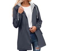 DGHM Womens Lightweight Waterproof Jacket Long Coat oversized Solid Color Windproof Hiking Raincoat Walking Windbreaker Sport Jacket Full-Zip Windproof Outerwear with Pockets(Dark Gray,M)