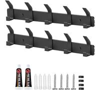 DGHOME 2 Packs Coat Hooks Wall Mounted, Coat Hangers Wall Mounted with 5 Hooks, Coat Hooks for Wall Self-Adhesive, Black Wall Coat Racks for Living Room, Kitchen, Bathroom