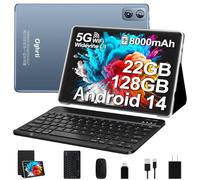 Dghrti 2025 Android 14 Tablet 10 Inch, 22G RAM + 128G ROM/1TB Expansion, 8000mAh Battery, Octa-Core, 1280 x 800 IPS HD Screen, Face Unlock, Widevine L1, 2-in-1 Tablet with Keyboard Mouse - Metal Grey