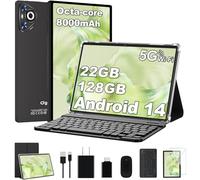 Dghrti 2025 Android 14 Tablet, 22GB RAM+128GB ROM+1TB Expand, 8000mAh Battery, 10.1 Inch Touchscreen, Octa-Core CPU, 2-in-1 Tablet with Keyboard&Mouse, Support BT5.0, GPS, WiFi - Black