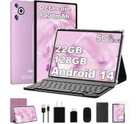 Dghrti 2025 Android 14 Tablet, 22GB RAM+128GB ROM+1TB Expand, 8000mAh Battery, 10.1 Inch Touchscreen, Octa-Core CPU, 2-in-1 Tablet with Keyboard&Mouse, Support BT5.0, GPS, WiFi - Purple