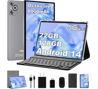 Dghrti 2025 Android 14 Tablet, 22GB RAM+128GB ROM+1TB Expand, 8000mAh Battery, 10.1 Inch Touchscreen, Octa-Core CPU, 2-in-1 Tablet with Keyboard&Mouse, Support BT5.0, GPS, WiFi - Grey