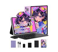 Dghrti 2025 Android 15 Tablet, 30G+128G/1TB Expansion, 10 inch Tablets with 8000 mAh Battery, Octa-Core, GPS, Split-Screen, Face Unlock, 2 in 1 Tablet with Keyboard, Mouse, Case,Purple