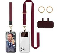 DGHYDZ Cell Phone Lanyard, Universal Crossbody Lanyards Adjustable Shoulder Neck Strap with wrist lanyard, 2 Key Rings, 2 Phone Tether Pads Compatible Most Smartphones (13-Burgundy)