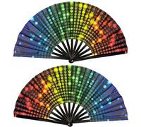 DGJSSK Large Rave Folding Fan, Fluorescence Glow Foldable Declares Fan, Clack Handheld Fan for Music Festivals Line Dance Party Disco Performance Decoration Supplies Neon Mushroom