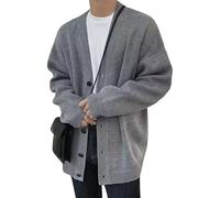 DGKaxiyaHM Mens Waffle Textured Cardigan Sweater Long Sleeve V-Neck Knitted Sweaters Cardigan Grey