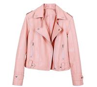 DGKaxiyaHM Women's Blazer Collar Slim Fit Fall Coat Asymmetrical Zip Fashion Coat Jacket Faux Leather Cropped Biker Coats (Pink,XL)