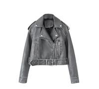 DGKaxiyaHM Women's Faux Leather Casual Short Coat Vintage Fashion Motorcycle Coat Jacket Blazer Collar Zip Up Coats (Grey,M)