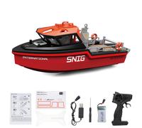 DGLDCSHUAI Remote Control Boat, 2.4GHz Rescue Ship with Brushless Motor Low Battery Alarm for Pools and Lakes, Mini Electric Toy for Kids Adults (Black and Red)