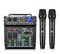 DGNOG R4-PROS 4K Karaoke Mixer with 2 Wireless Microphones, Bluetooth Audio Mixer Soundboard, Independent Dual Microphone Volume Control, USB Mixer for Home KTV, Party, Live Streaming, Podcast