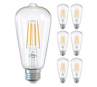 DGO E27 LED Bulb, Dimmable Vintage Edison Light Bulbs, ST64 Screw Edison Light Bulbs 6W (Equivalent to 60W), LED Filament 2700K Warm White Clear, 6 Pack [Energy Class F]