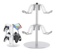 DGPCT Controller Stand Compatible with Xbox PS5 PS4 Nintendo Switch Pro, 2 Tiers Aluminum Headset Holder, Gaming Headphone and Controller Holder Organizer Rack, Universal & Stable (Silver)