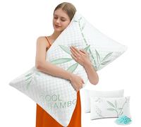 DGPEAR Cooling Pillows, Shredded Memory Foam Pillows Standard Size Set of 2 Adjustable Firm Bamboo Bed Pillows for Hot, Side, Back and Stomach Sleepers