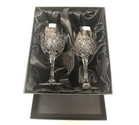 DGS Country Crafts Pair of 24 Percent Hand Cut Lead Crystal Red Wine Glasses in Silk Lined Presentation Box