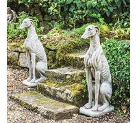 DGS STATUES - Pair Large Greyhound Stone Cast Garden Ornaments 45KG Each