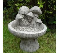 DGS STATUES - Stone Cast, Birdbath/Feeder, Tree Trunk Base and Mushroom Top, Hand Finished, Statue, Sculpture