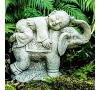DGS STATUES - Stone Cast, Buddha Boy Sleeping and Cuddling Sweet Elephant, Hand Finished, Statue, Sculpture, 55KG