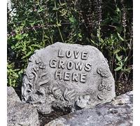 DGS STATUES - Stone Cast, Floral Plaque Sign, Love Grows Here Quote, Hand Finished, Statue, Sculpture