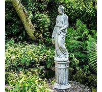 DGS STATUES - Stone Cast, Greek Lady Holding Water Jug on Column, Hand Finished, Statue, Sculpture, Large, Life-Size