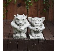 DGS STATUES - Stone Cast, Grotesque, Baby and Mischievous Gargoyles, Set of 2, Small, Hand Finished, Statue, Sculpture