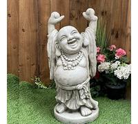 DGS STATUES - Stone Cast, Hands Up Stretching Fat Buddha Giggling, Hand Finished, Large, Statue, Sculpture