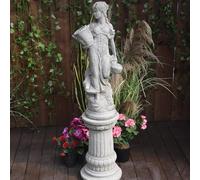 DGS STATUES - Stone Cast Lady Holding Baskets Without Column Hand Finished Sculpture
