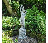 DGS STATUES - Stone Cast Lady Holding Urn with Decorative Square Plinth 122cm