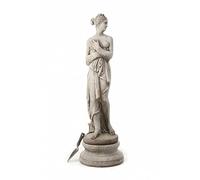 DGS STATUES - Stone Cast, Large Pandora Lady Revealing Robe, Half Nude with Round Column, Hand Finished, Statue, Sculpture
