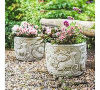 DGS STATUES - Stone Cast, Plant Pots and Troughs, Peacock and Stag in the Forest Design, Set of 2, Large, Hand Finished, Statue, Sculpture, 32KG