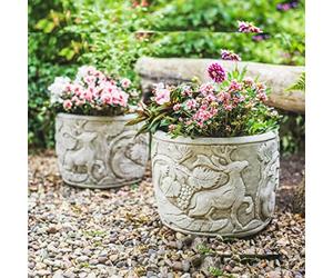 DGS STATUES - Stone Cast, Plant Pots and Troughs, Peacock and Stag in the Forest Design, Set of 2, Large, Hand Finished, Statue, Sculpture, 32KG