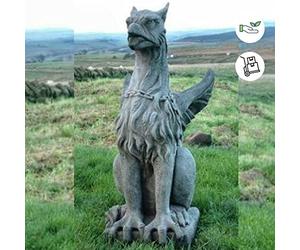 DGS STATUES - Stone Cast Sitting Proud Winged Griffin Gargoyle Very Large Statue