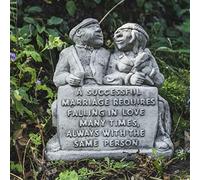 DGS STATUES - Stone Cast, Two Lovers Sitting on Bench with Quote, Hand Finished, Statue, Sculpture